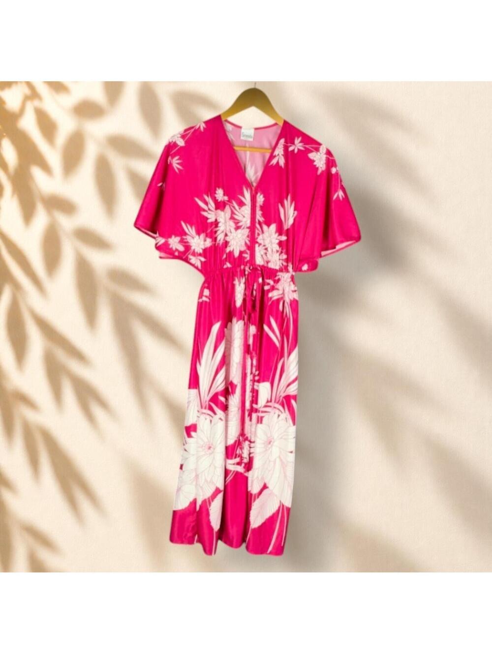 Granada Dress Women S Small Pink Floral Maxi Long V-Neck Elastic Waist Zipper